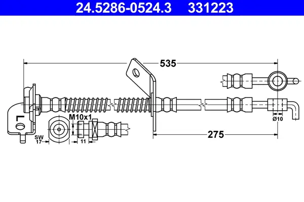Спирачни маркучи за HYUNDAI i30 CW (FD) 1.6 24.5286-0524.3 ATE                 