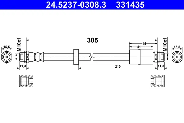 Спирачни маркучи за AUDI A4 Avant (8ED, B7) 2.0 TDI 24.5237-0308.3 ATE                 