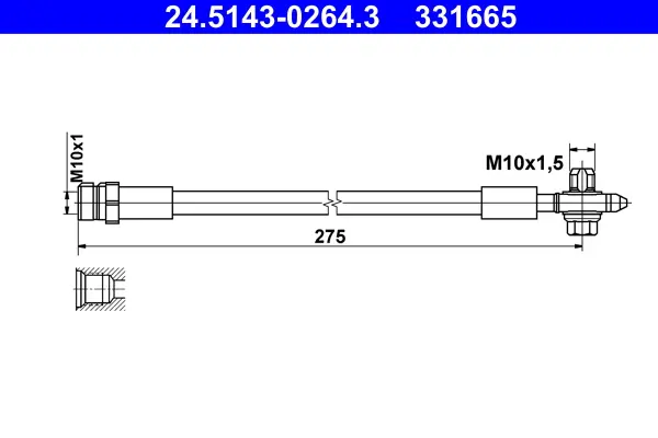 Спирачни маркучи за SEAT LEON (5F1) 1.2 TSI 24.5143-0264.3 ATE                 