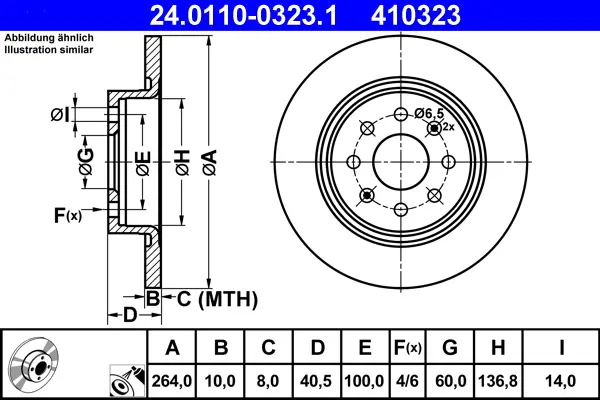 Спирачни дискове за FIAT PUNTO EVO (199) 1.4 16V 24.0110-0323.1 ATE                 