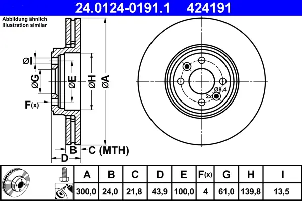 Спирачни дискове за RENAULT GRAND SCENIC II (JM0/1_) 1.6 24.0124-0191.1 ATE                 