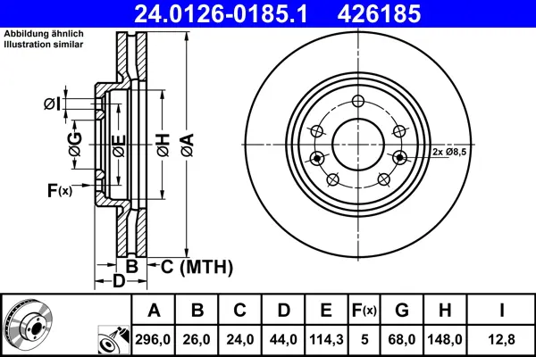 Спирачни дискове за RENAULT KADJAR (HA_, HL_) 1.6 dCi 130 24.0126-0185.1 ATE                 
