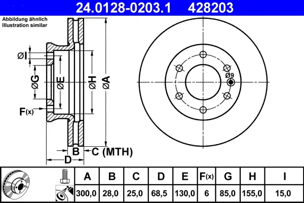 Спирачни дискове за MERCEDES-BENZ SPRINTER 3,5-t (бордова) платформа/ шаси (B907, B910) 316 CDI RWD (907.131, 907.133, 907.135, 907.231, 907.233... 24.0128-0203.1 ATE                 