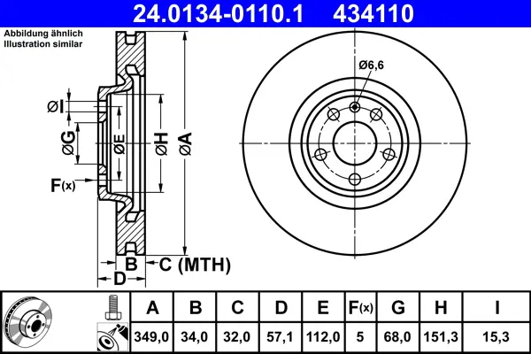 Спирачни дискове за AUDI A4 Avant (8W5, B9) 2.0 TDI 24.0134-0110.1 ATE                 