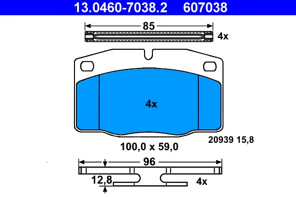 комплект спирачно феродо, дискови спирачки ATE                 