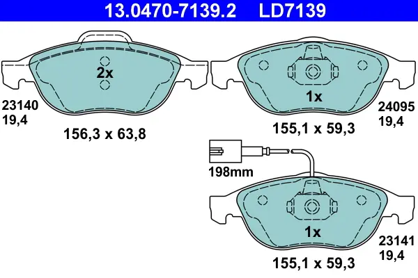 комплект спирачно феродо, дискови спирачки ATE                 