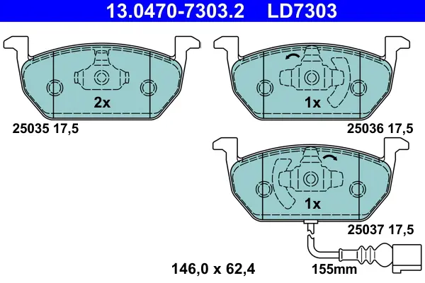 Накладки за Volkswagen GOLF SPORTSVAN VII (AM1, AN1) 1.0 TSI 13.0470-7303.2 ATE                 