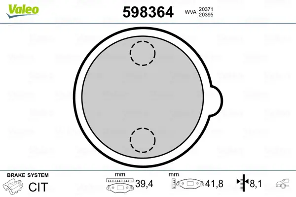 комплект феродо за накладки, дискова ръчна спирачка VALEO               