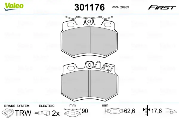 комплект спирачно феродо, дискови спирачки VALEO                301176
