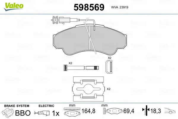 комплект спирачно феродо, дискови спирачки VALEO               