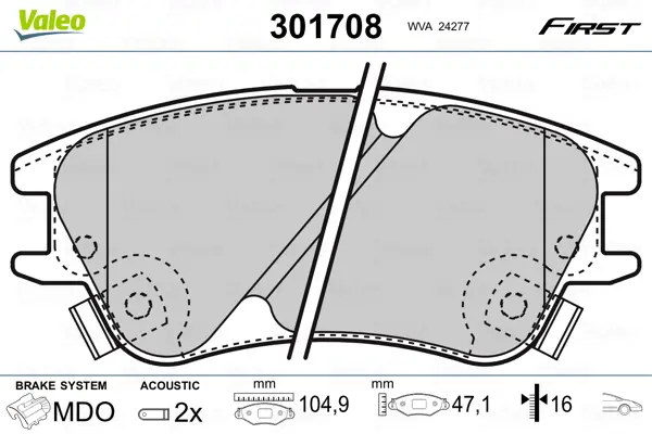 комплект спирачно феродо, дискови спирачки VALEO               