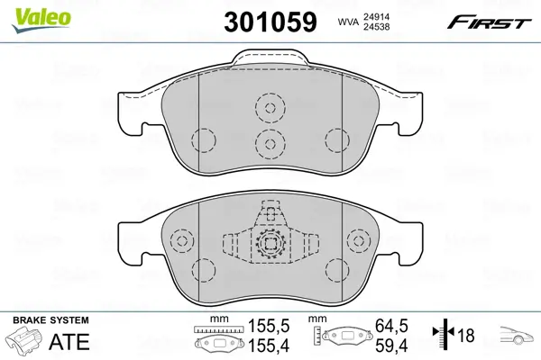 комплект спирачно феродо, дискови спирачки VALEO               