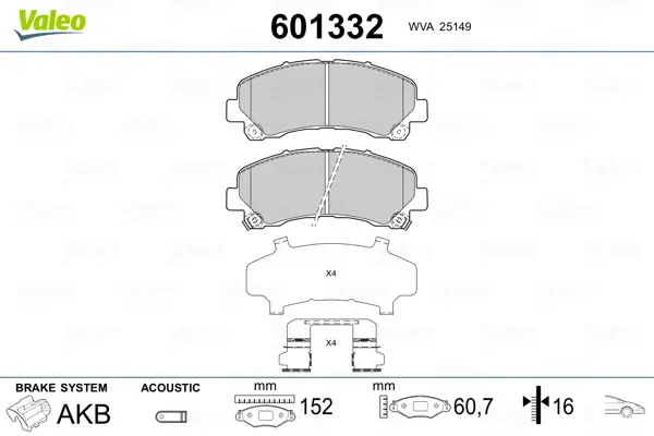 комплект спирачно феродо, дискови спирачки VALEO               
