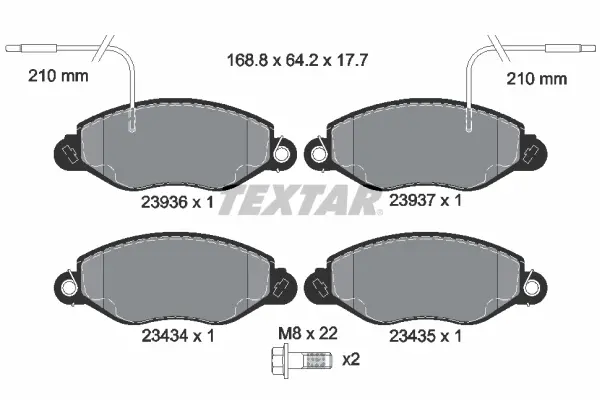 комплект спирачно феродо, дискови спирачки TEXTAR              