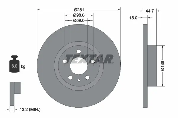 Спирачни дискове за ALFA ROMEO 156 Sportwagon (932) 1.9 JTD (932B2) 92096400 TEXTAR              