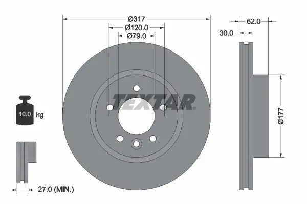 Спирачни дискове за LAND ROVER DISCOVERY IV (LA) 2.7 TD 4x4 92134505 TEXTAR              