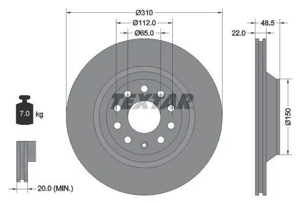 Спирачни дискове за Volkswagen GOLF VIII (CD1) 2.0 GTI Clubsport 92140700 TEXTAR              