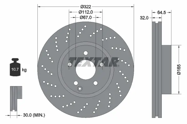 Спирачни дискове за MERCEDES-BENZ E-CLASS кабриолет (A207) E 350 CDI 92163403 TEXTAR              