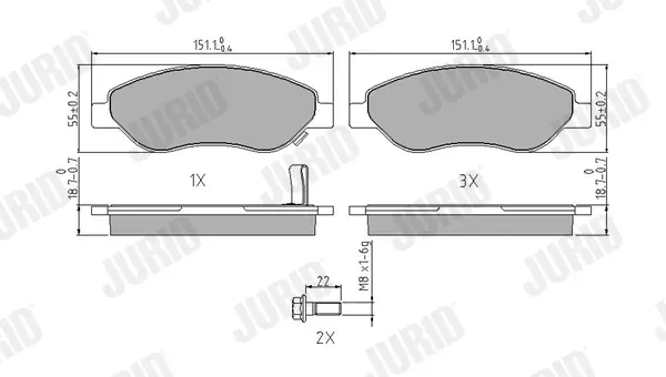 комплект спирачно феродо, дискови спирачки JURID               