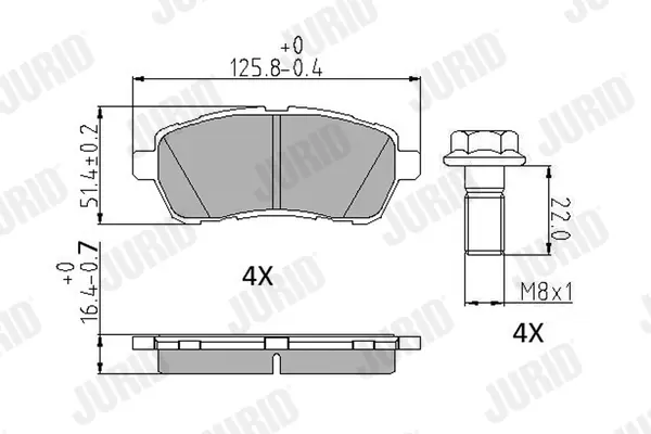 комплект спирачно феродо, дискови спирачки JURID               
