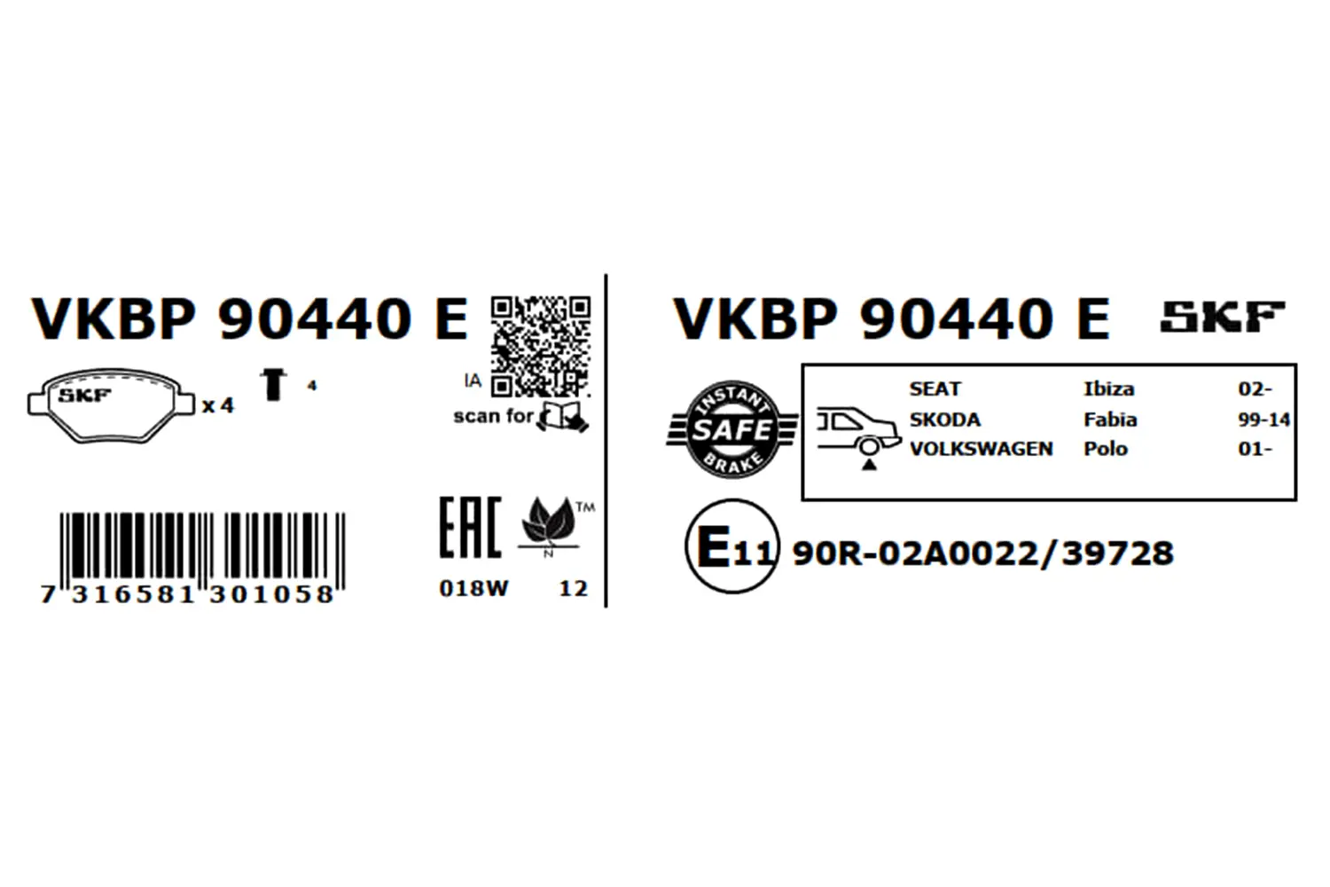 комплект спирачно феродо, дискови спирачки SKF                 