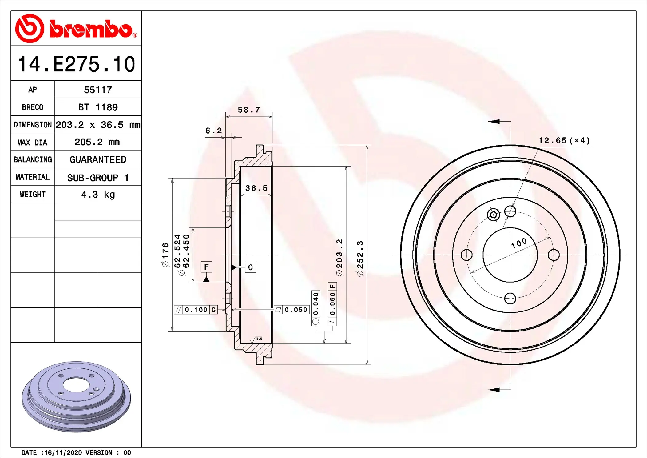 спирачен барабан BREMBO              