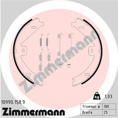 комплект спирачна челюст, ръчна спирачка ZIMMERMANN          