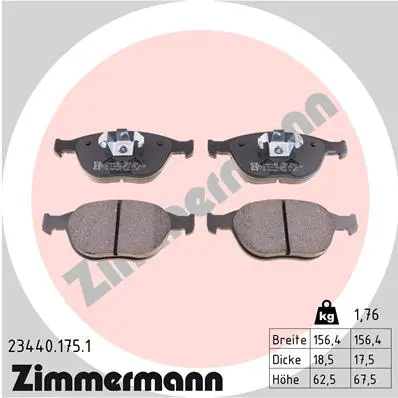 Комплект спирачно феродо, дискови спирачки ZIMMERMANN