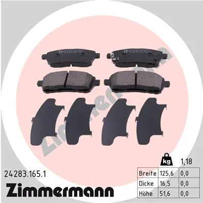 Комплект спирачно феродо, дискови спирачки ZIMMERMANN