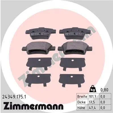 Комплект спирачно феродо, дискови спирачки ZIMMERMANN
