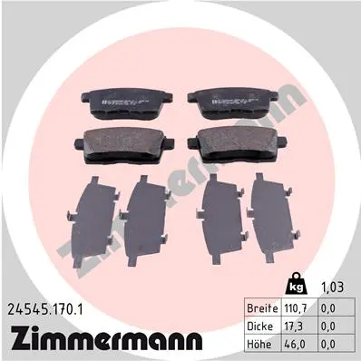 Комплект спирачно феродо, дискови спирачки ZIMMERMANN