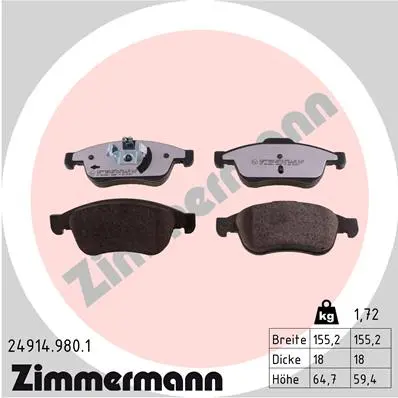 Комплект спирачно феродо, дискови спирачки ZIMMERMANN