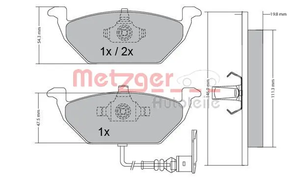 комплект спирачно феродо, дискови спирачки METZGER             