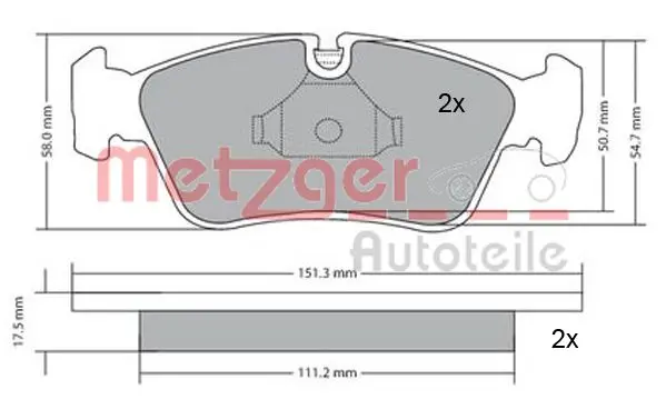 комплект спирачно феродо, дискови спирачки METZGER             