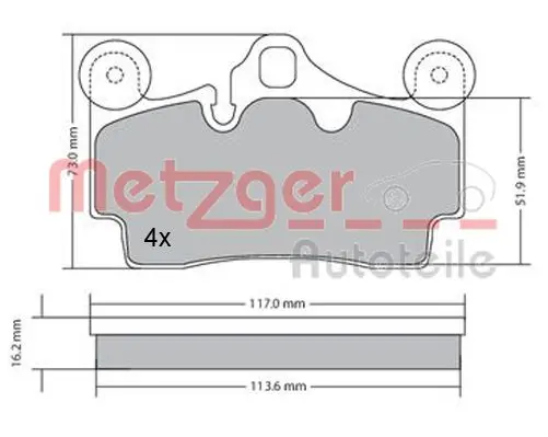 комплект спирачно феродо, дискови спирачки METZGER             