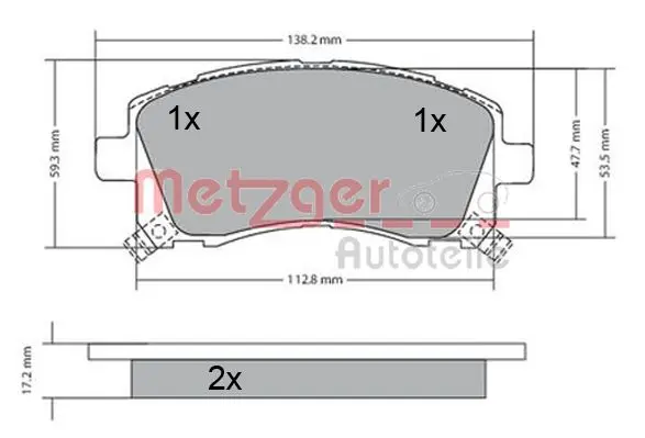 комплект спирачно феродо, дискови спирачки METZGER             