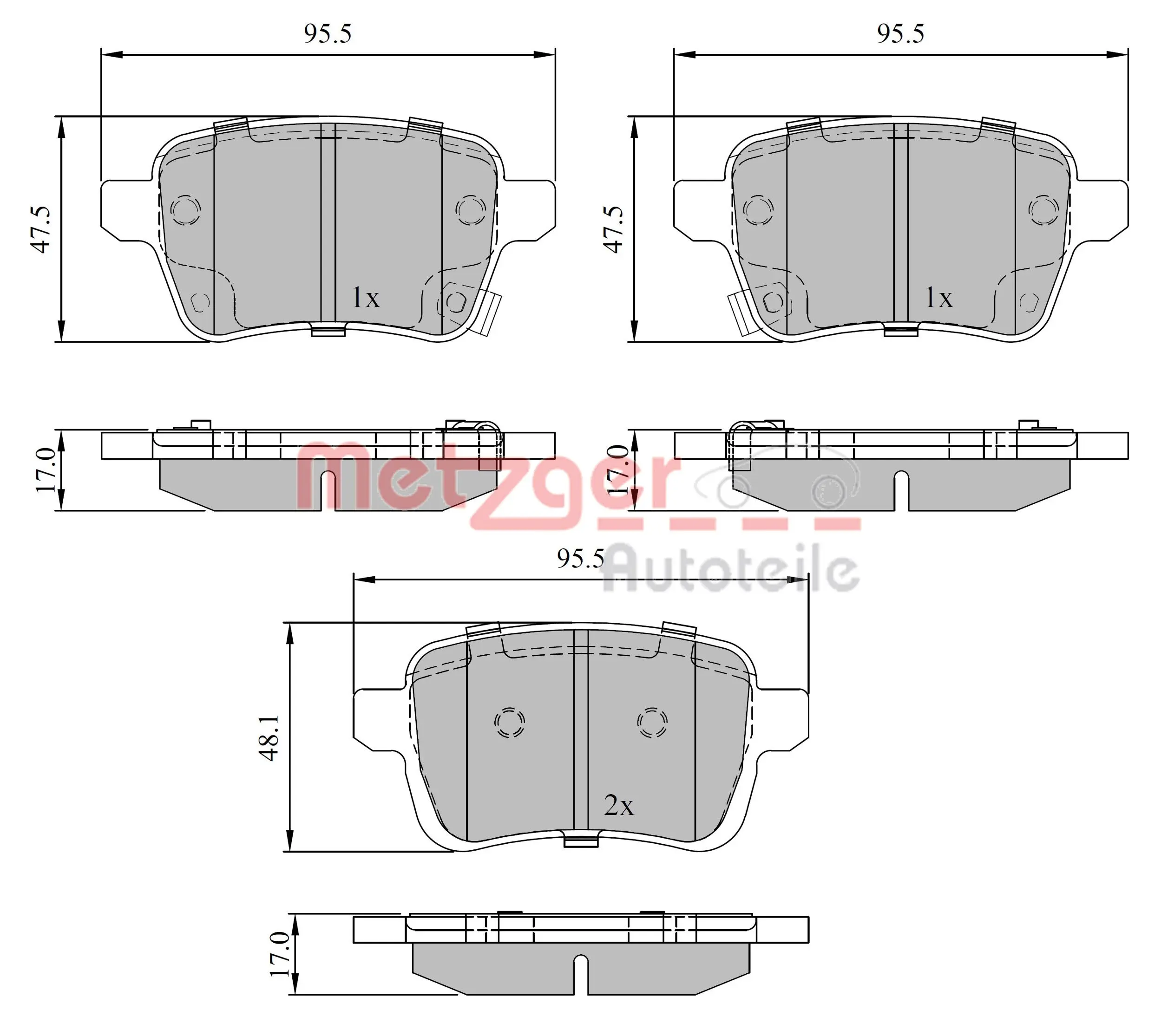 комплект спирачно феродо, дискови спирачки METZGER             