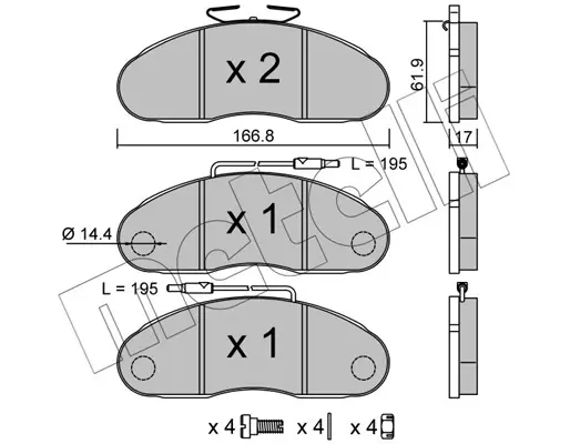комплект спирачно феродо, дискови спирачки METELLI             