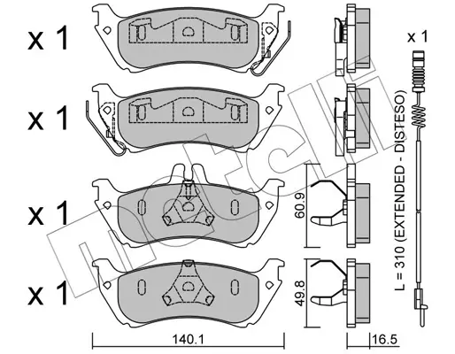 комплект спирачно феродо, дискови спирачки METELLI             