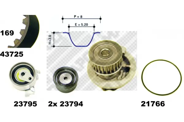 водна помпа- к-кт ангренажен ремък MAPCO               