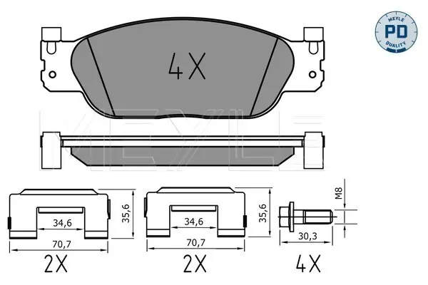 комплект спирачно феродо, дискови спирачки MEYLE               