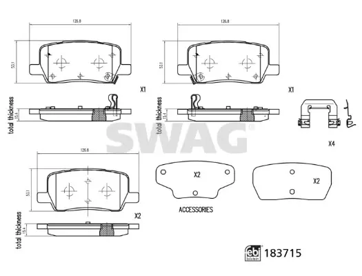 комплект спирачно феродо, дискови спирачки SWAG                