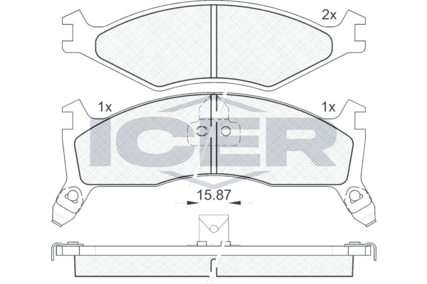 комплект спирачно феродо, дискови спирачки ICER                