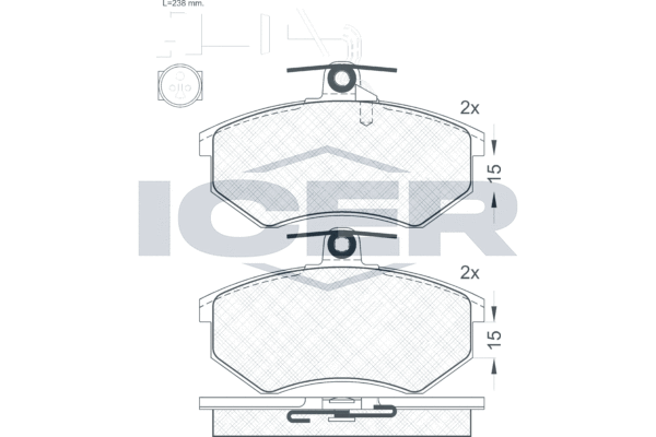 комплект спирачно феродо, дискови спирачки ICER                