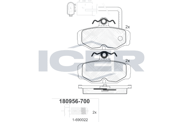 комплект спирачно феродо, дискови спирачки ICER                