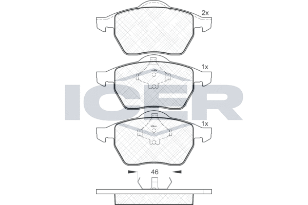 комплект спирачно феродо, дискови спирачки ICER                