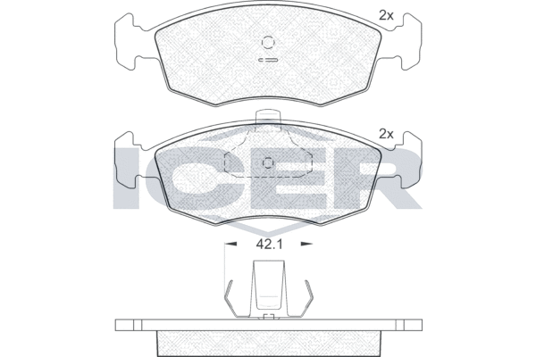 комплект спирачно феродо, дискови спирачки ICER                