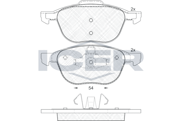 комплект спирачно феродо, дискови спирачки ICER                