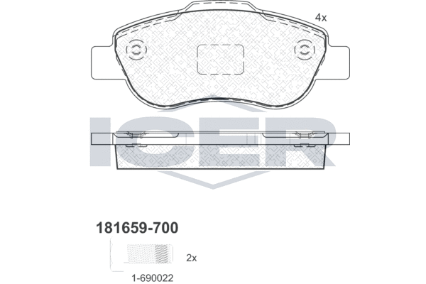 комплект спирачно феродо, дискови спирачки ICER                