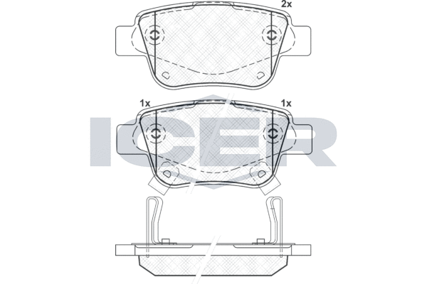 комплект спирачно феродо, дискови спирачки ICER                
